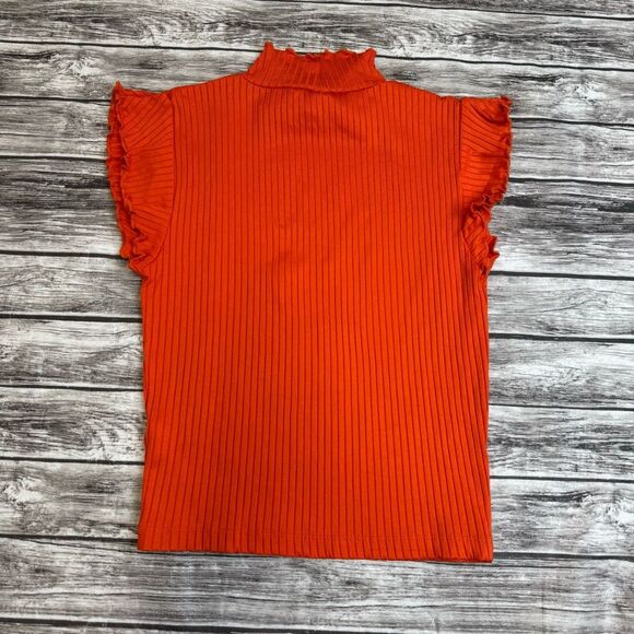 ZARA Women's Bright Orange Ribbed T Tee Shirt S SM Small Lettuce Edge Mock Neck - Picture 11 of 11
